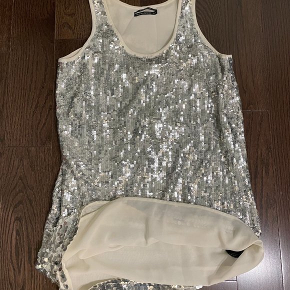 Club Monaco Silver Sequin Mini Sheath Dress - Picture 5 of 15